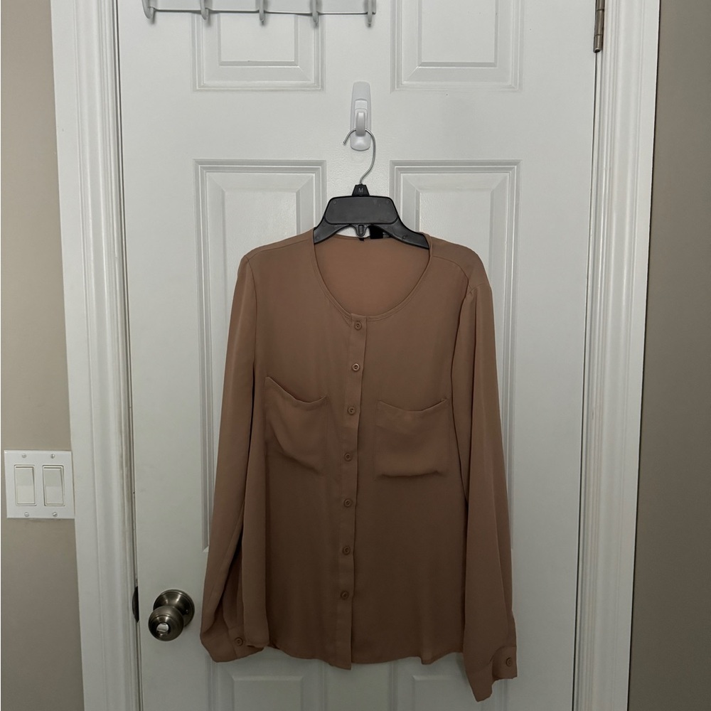 Women's Beige Button-Up Blouse